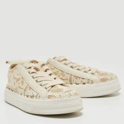 Pre Owned Chloe Cream Lace And Leather Lauren Lace Up Sneakers Size 36