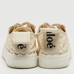 Pre Owned Chloe Cream Lace And Leather Lauren Lace Up Sneakers Size 36