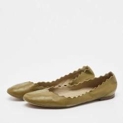 Pre Owned Chloe Green Leather Lauren Ballet Flats Size 38.5