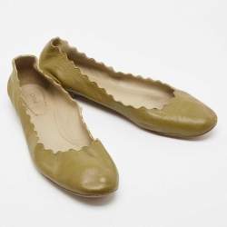 Pre Owned Chloe Green Leather Lauren Ballet Flats Size 38.5