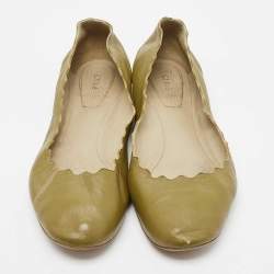 Pre Owned Chloe Green Leather Lauren Ballet Flats Size 38.5