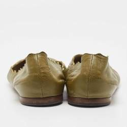 Pre Owned Chloe Green Leather Lauren Ballet Flats Size 38.5