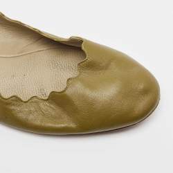 Pre Owned Chloe Green Leather Lauren Ballet Flats Size 38.5