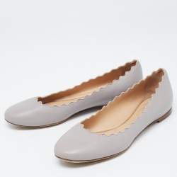 Pre Owned Chloe Grey Leather Ballet Flats Size 36