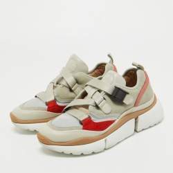 Pre Owned Chloe Tricolor Suede and Canvas Sonnie Sneakers Size 35