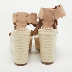 Chloe Beige Suede Lauren Scalloped Espadrille Wage Sandals Size 39