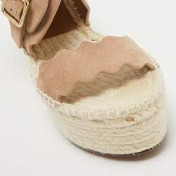 Chloe Beige Suede Lauren Scalloped Espadrille Wage Sandals Size 39