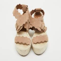 Chloe Beige Suede Lauren Scalloped Espadrille Wage Sandals Size 39