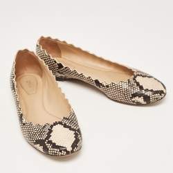 Chloe Two Tone Scalloped Embossed Python Lauren Ballet Flats Size 37