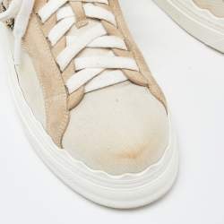 Pre Owned Chloé Beige Canvas and Suede Lauren Logo Embroidered Low Top Sneakers Size 39
