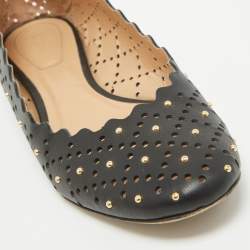 Chloe Black Studded Leather Round Toe Flat Ballet Flats Size 37