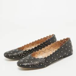 Chloe Black Studded Leather Round Toe Flat Ballet Flats Size 37