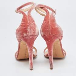 Chloé Pink Velvet Ankle Strap Sandals Size 40