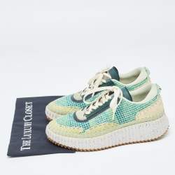 Pre Owned Chloe Multicolor Knit Fabric Panel Lace Up Sneakers Size 40