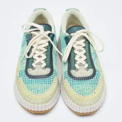 Pre Owned Chloe Multicolor Knit Fabric Panel Lace Up Sneakers Size 40