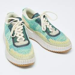 Pre Owned Chloe Multicolor Knit Fabric Panel Lace Up Sneakers Size 40