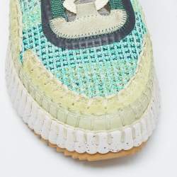 Pre Owned Chloe Multicolor Knit Fabric Panel Lace Up Sneakers Size 40