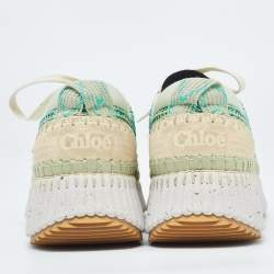 Pre Owned Chloe Multicolor Knit Fabric Panel Lace Up Sneakers Size 40