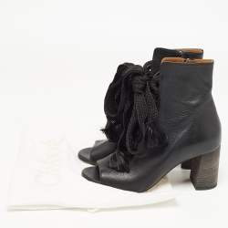 Chloe Black Leather Harper Peep Toe Ankle Wrap Booties Size 37.5