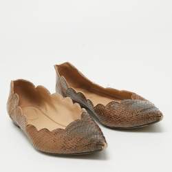 Chloe Two Tone Scalloped Embossed Python Pointed Toe Ballet Flats Size 40