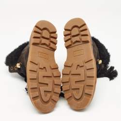 Pre Owned Chloe Black Leather and Fur Lace Up Ankle Boots Size 39