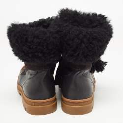 Pre Owned Chloe Black Leather and Fur Lace Up Ankle Boots Size 39