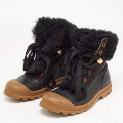 Pre Owned Chloe Black Leather and Fur Lace Up Ankle Boots Size 39