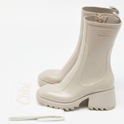 Pre Owned Chloe Cream Rubber Betty Mid Calf Rain Boots Size 38