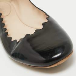 Pre Owned Chloe Black Patent Leather Laurena Scalloped Ballet Flats Size 39.5