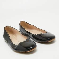 Pre Owned Chloe Black Patent Leather Laurena Scalloped Ballet Flats Size 39.5