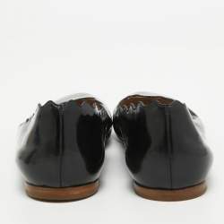 Pre Owned Chloe Black Patent Leather Laurena Scalloped Ballet Flats Size 39.5