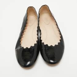 Pre Owned Chloe Black Patent Leather Laurena Scalloped Ballet Flats Size 39.5