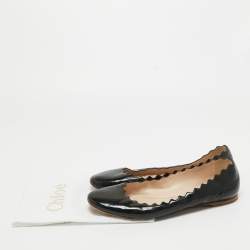 Pre Owned Chloe Black Patent Leather Laurena Scalloped Ballet Flats Size 39.5