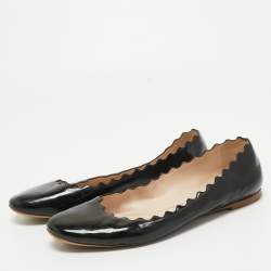 Pre Owned Chloe Black Patent Leather Laurena Scalloped Ballet Flats Size 39.5