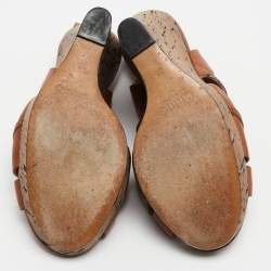 Chloe Brown Leather Cork Wedge Slingback Sandals Size 38