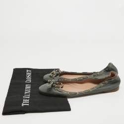 Pre Owned Chloe Grey Leather Knotted Chain Bow Ballet Flats Size 38