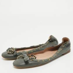 Pre Owned Chloe Grey Leather Knotted Chain Bow Ballet Flats Size 38