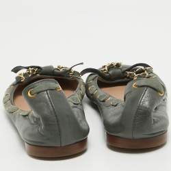 Pre Owned Chloe Grey Leather Knotted Chain Bow Ballet Flats Size 38
