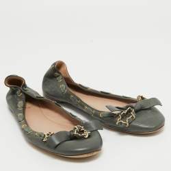 Pre Owned Chloe Grey Leather Knotted Chain Bow Ballet Flats Size 38