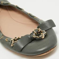 Pre Owned Chloe Grey Leather Knotted Chain Bow Ballet Flats Size 38
