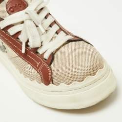 Chloe Brown/Beige Canvas and Leather Lauren Sneakers Size 39