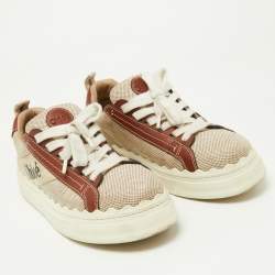 Chloe Brown/Beige Canvas and Leather Lauren Sneakers Size 39