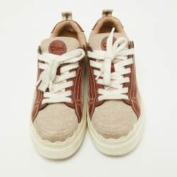 Chloe Brown/Beige Canvas and Leather Lauren Sneakers Size 39