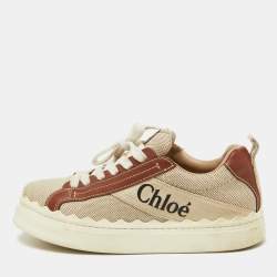 Chloe Brown/Beige Canvas and Leather Lauren Sneakers Size 39