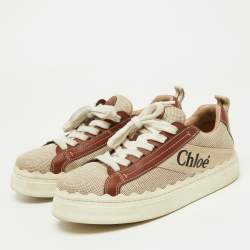 Chloe Brown/Beige Canvas and Leather Lauren Sneakers Size 39