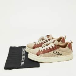 Chloe Brown/Beige Canvas and Leather Lauren Sneakers Size 39