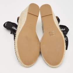 Pre Owned Chloe Black Suede Espadrille Wedge Slingback Ankle Tie Pumps Size 39