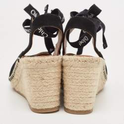 Pre Owned Chloe Black Suede Espadrille Wedge Slingback Ankle Tie Pumps Size 39