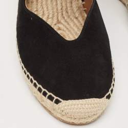 Pre Owned Chloe Black Suede Espadrille Wedge Slingback Ankle Tie Pumps Size 39