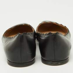 مملوكة مسبقًا Chloe Black Scalloped Leather Lauren Ballet Flats Size 38.5
